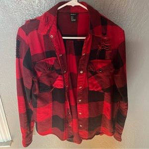 Forever 21 Distressed Button-up Plaid Top